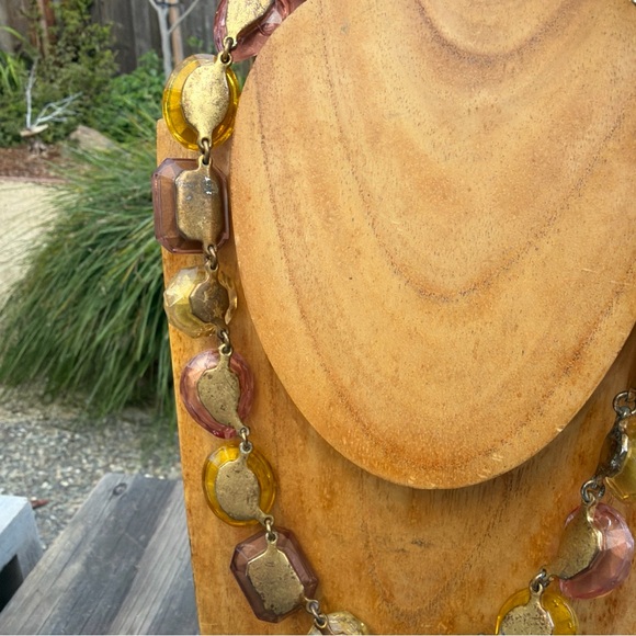 J Crew Statement Necklace Multi Color Jewel Box  18” Gold Tone Chain - Picture 7 of 8